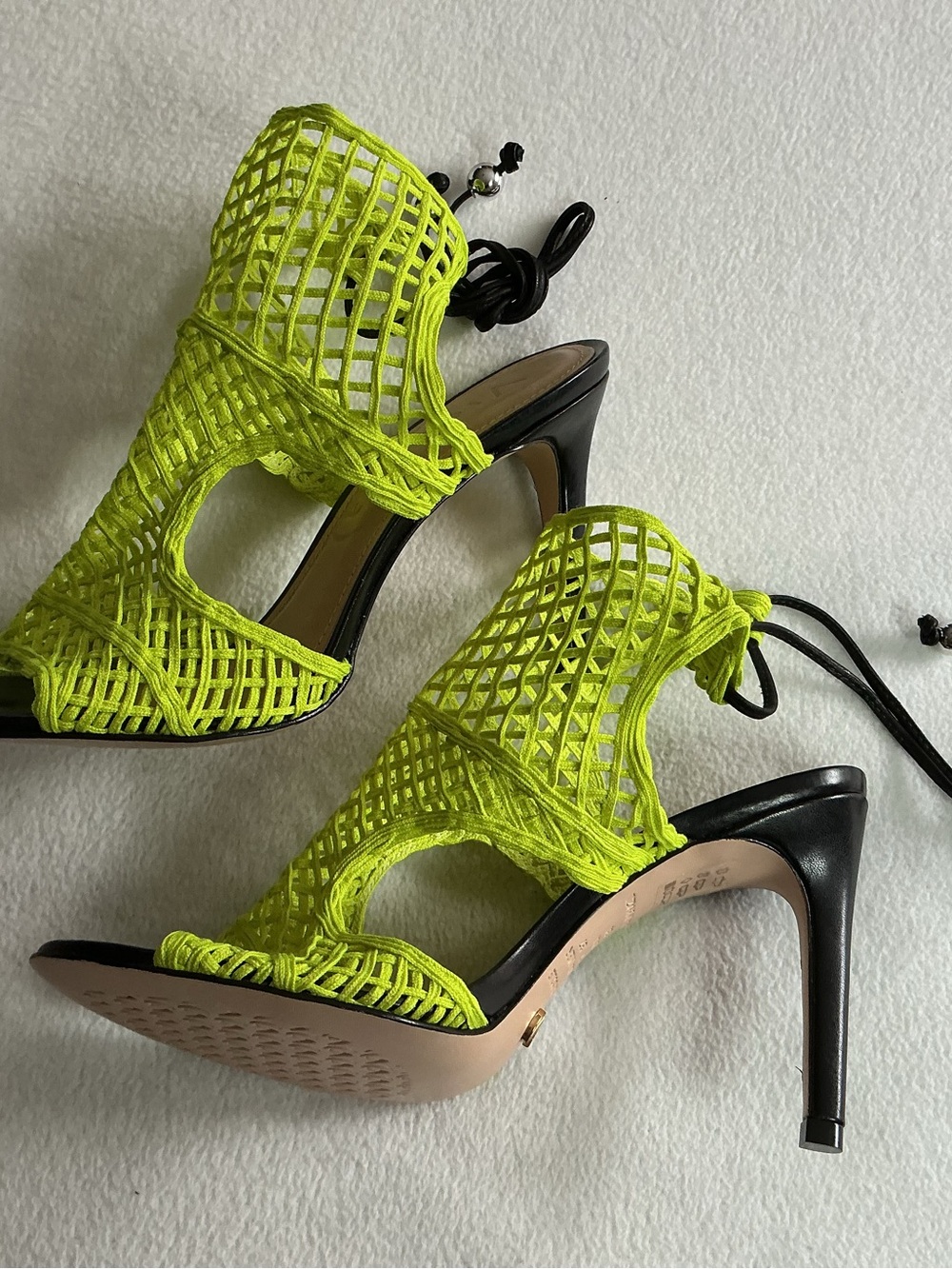 Vicenza Neon Lime Green Caged Mesh Lace Up Stiletto Heel Sandals Sz 7 - Picture 5 of 9